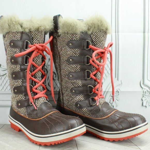 Sorel Tofino Brown Canvas Faux Fur Lace Up Waterproof Winter Boots Size 9 - Picture 3 of 9